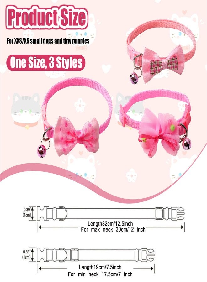 LUSTRIB 3 Pcs Pink Small Dog Collar Girl, XS Dog Collar with Cute Bow Tie & Adjustable Buckle, Soft Nylon Extra Small Dog Collar for Neck 7.5-12.5 Inch, for Tiny Puppy and Cat - Image 2